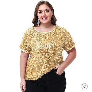 NWT ANNA-KACI Gold Sequin Short Sleeve Blouse